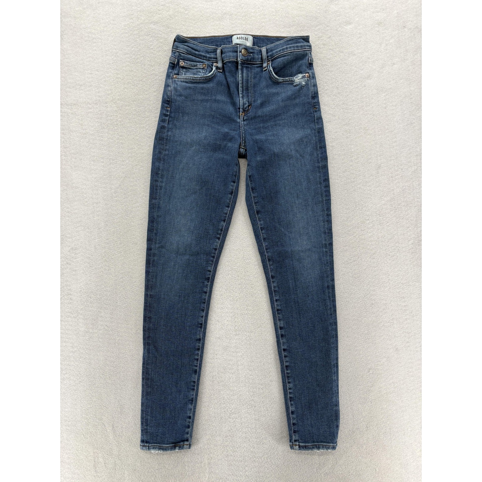Agolde Sophie Mid Rise Skinny Jeans Womens 28 Blue Wash Distressed Stretch Denim